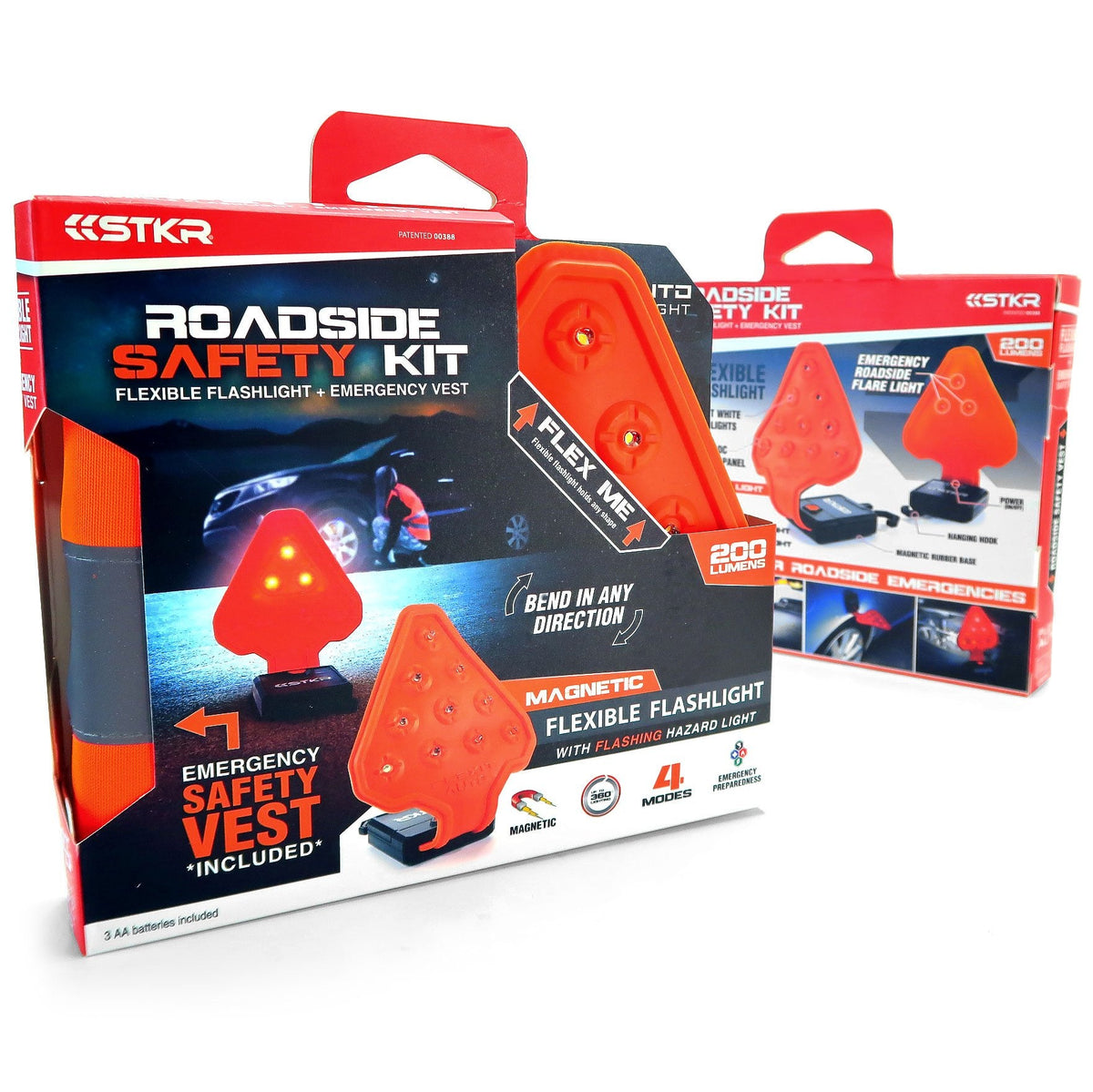 Flexit Auto - Flexible Flashlight with Rear Red Hazard Light for Roadside Repair Safety Kit includes Safety vest